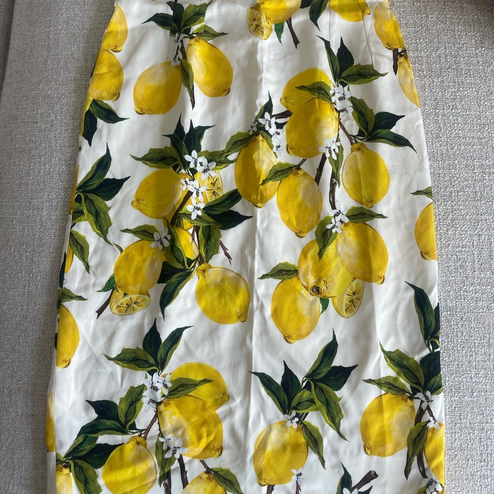 Dolce & Gabbana Lemon Print Midi Skirt - White and Yellow